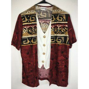 Expose Blouse Vibrant Printed Top Button Croptop